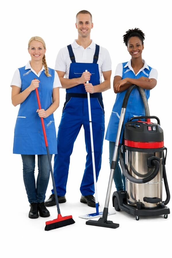 Gebäudereinigung Hamburg – Reinigungsteam mit moderner Reinigungstechnik Gebäudereinigung Hamburg Team mit Reinigungsfirma Hamburg – Reinigungskräfte mit Staubsauger und Reinigungsgeräten